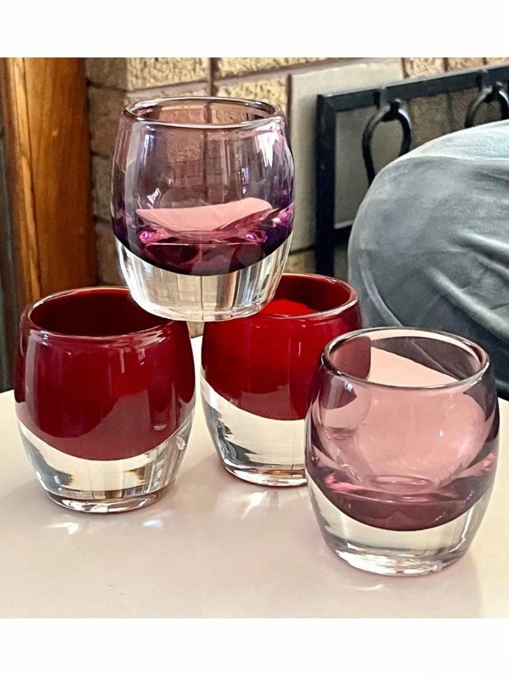 NWT 2 Pairs (4 total) Crate & Barrel Diva Amethyst, Ruby Candle Holders Votives